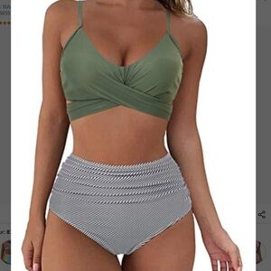 Women Cross Wrap Halter Bikini Set High Waisted Push Up Two Piece Swimsuits M
